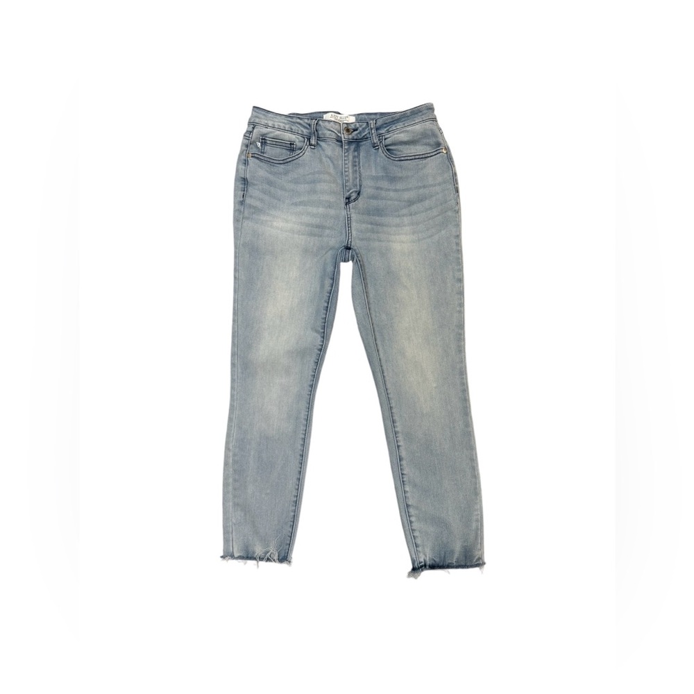 Judy Blue Skinny Fit Jeans 7/28 Light Wash Mid Rise Raw Hem